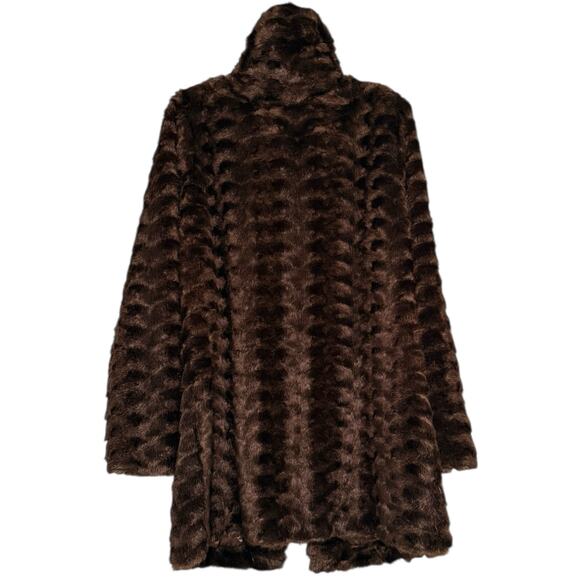 VTG Dark Brown Faux Fur Coat Textured Teddy Bear Coat Mob Wife Dennis Basso XS - Picture 8 of 8